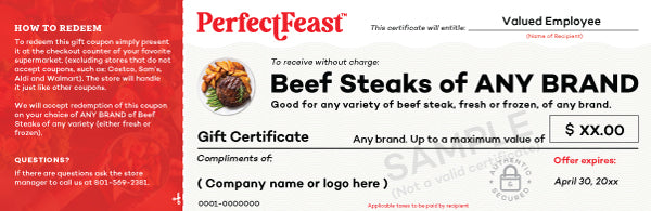 Beef Steak Gift Certificate