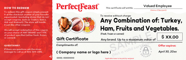 Turkey, Ham, Fruit and Vegetable Gift Certificates